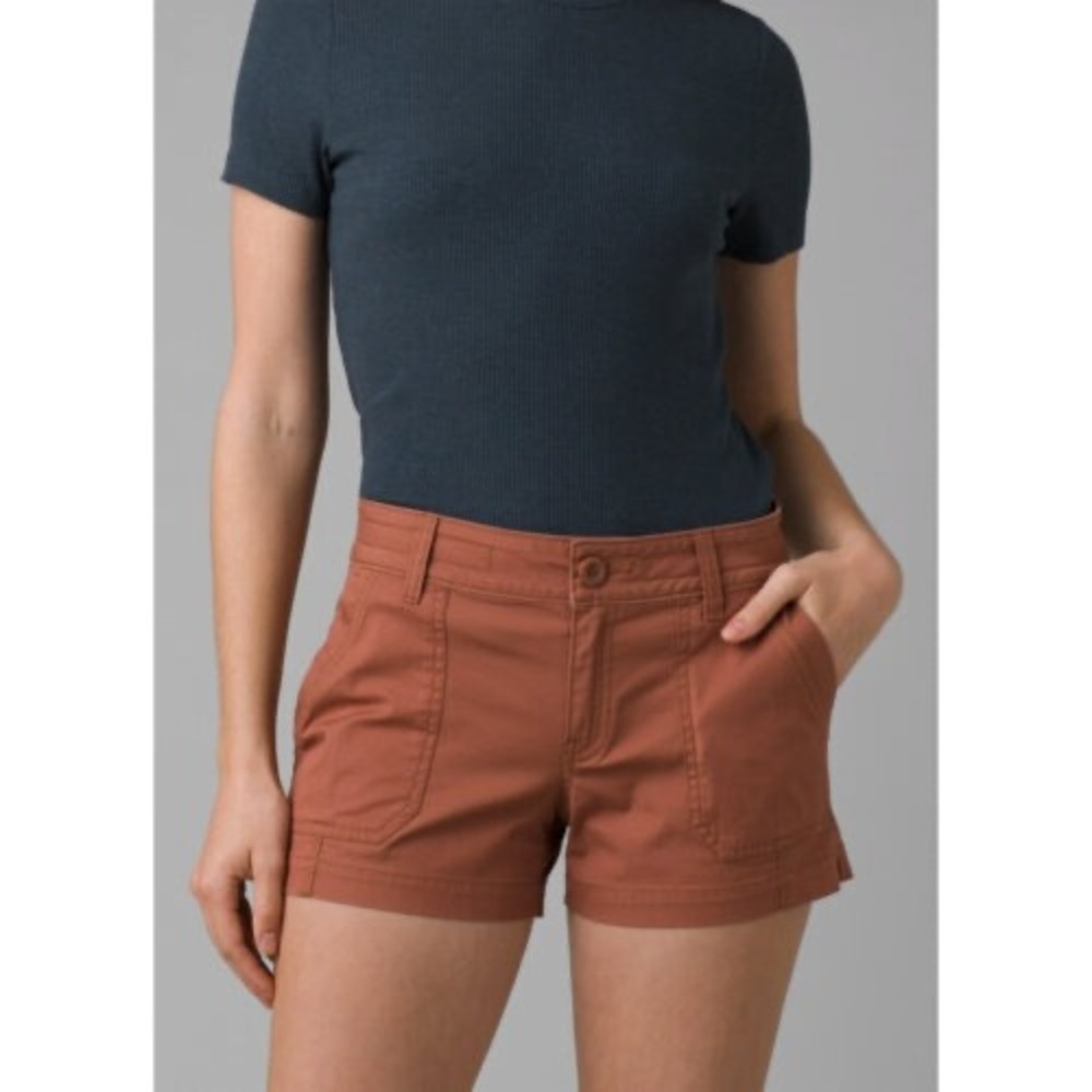 Prana Utility Chino Shorts Mid Rise Cotton Hiking Travel Rust Cargo Pocket Women